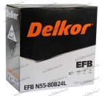 Аккумулятор автомобильный Delkor EFB 80B24L 55 А/ч 500 А обр. пол. тонк. клеммы N-55 Азия авто (237x128x225)
