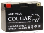 Аккумулятор для мотоцикла и скутера Cougar AGM VRLA 12V 9 А/ч 115 А прям. пол. залит/заряжен YT9B-BS, YT9B-4 (150х70х105)