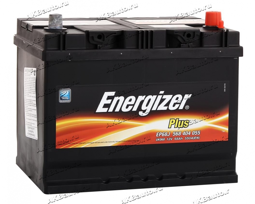 Аккумулятор автомобильный Energizer Plus 68 А/ч 550 А обр. пол. EP68J Азия  авто (261x175x220) 568404 с бортиком 09.2021г