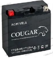 Аккумулятор для мотоцикла и скутера Cougar AGM VRLA 12V 12 А/ч 160 А прям. пол. залит/заряжен YT12B-4, YT12B-BS (150х70х130) купить в Москве по цене 2900 рублей - АКБАВТО