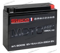 Аккумулятор для мотоцикла и скутера Steco AGM 12V 16 А/ч 230 А обр. пол. залит/заряжен 801016 (206х70х163) YB16AL-A2 купить в Москве по цене 5750 рублей - АКБАВТО