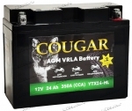 Аккумулятор для мотоцикла и скутера Cougar AGM VRLA 12V 24 А/ч 290 А обр. пол. залит/заряжен YTX24HL-BS (205х90х159) YTX18L-BS