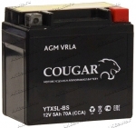 Аккумулятор для мотоцикла и скутера Cougar AGM VRLA 12V 5 А/ч 70 А обр. пол. залит/заряжен YTX5L-BS (113х70х108) YT5L-B