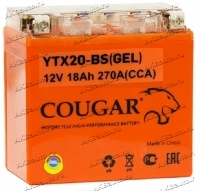 Аккумулятор для мотоцикла и скутера Cougar AGM VRLA 12V 18 А/ч 270 А прям. пол. залит/заряжен YTX20-BS, YTX20H-BS (175х90х159) GEL купить в Москве по цене 4500 рублей - АКБАВТО